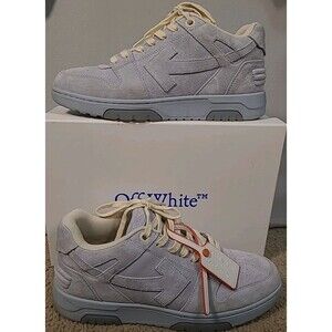 Off White Out Of Office Sneakers Size 45 US 12 Low Top Shoes Light Blue Suede